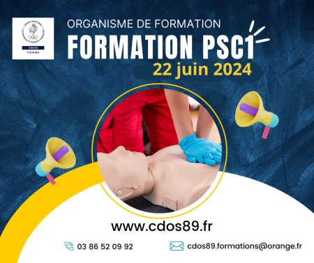 Le samedi 22 juin de 9h à 17h, le CDOS 89 propose une formation Prévention et secours civique de niveau 1 - Comité Départemental Olympique et Sportif de l'Yonne