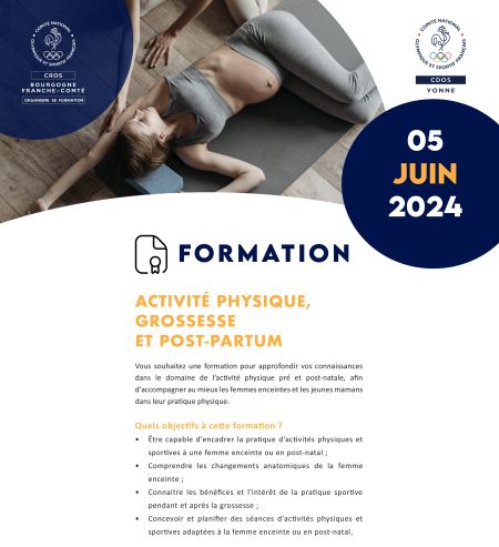 Prochaine formation Grossesse et Post Partum prévue le 05 juin 2024 - Comité Départemental Olympique et Sportif de l'Yonne